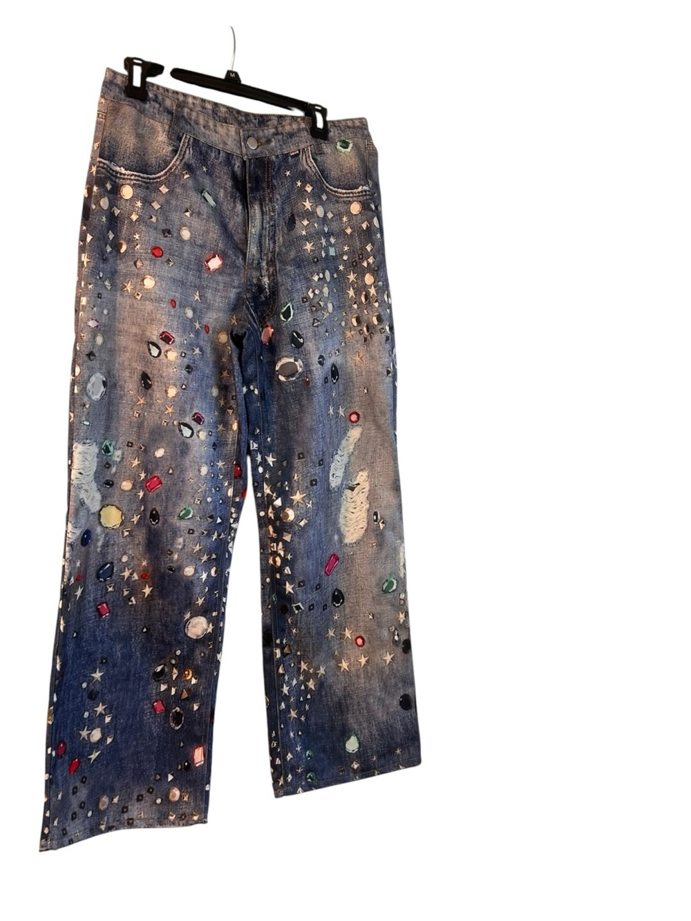 Kreamy colorfully embellished wide leg denim pants Size M